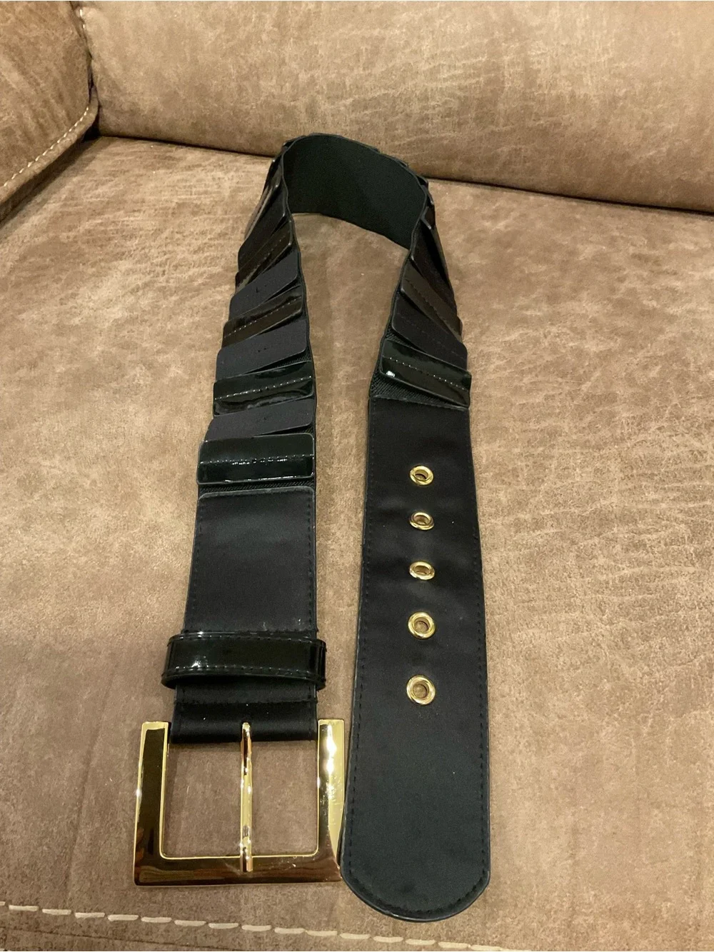 Carlisle Black Stretchy Belt with Gold Buckle XS